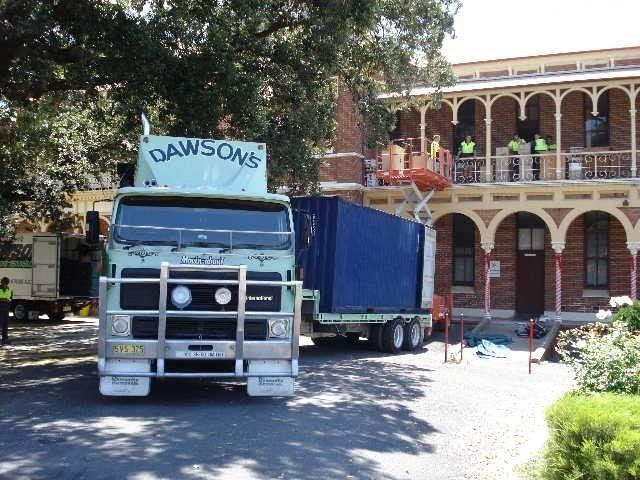 Truck From Dawsons With a Blue Container — Dawson's Removals In Kelso, NSW