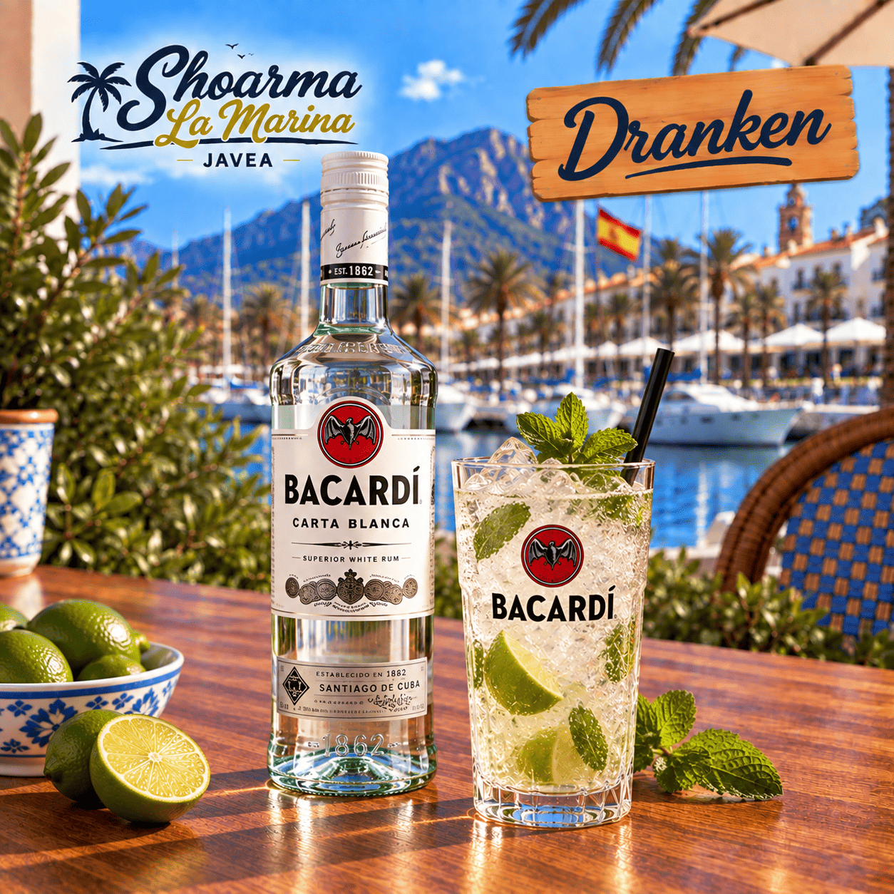Glass Bacardi White Rum Mixed Drink