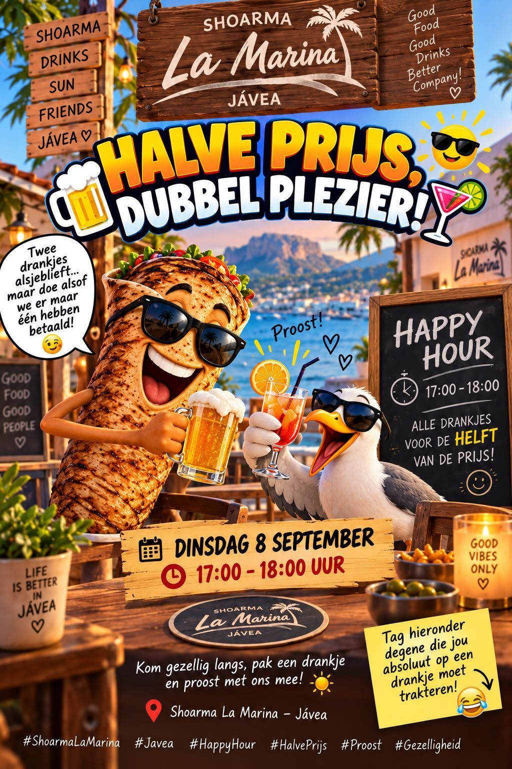 Happy Hour 1 september 2026 Shoarma La Marina Javea