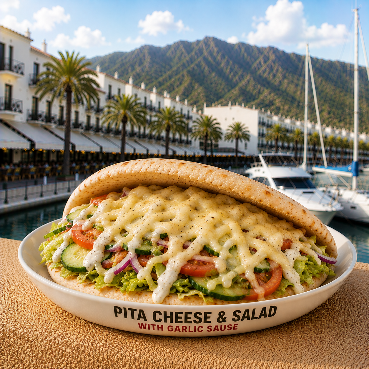 Pita cheese and salad product