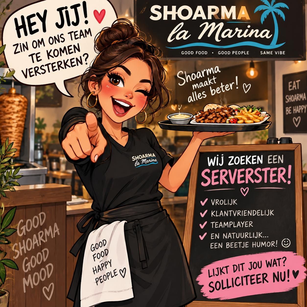 Shoarma La Marina in Javea zoekt een zelfstandige serveerster met ervaring in de horeca