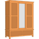 A light wood-toned wardrobe featuring two side doors with panels, a central mirrored door, and two base drawers.