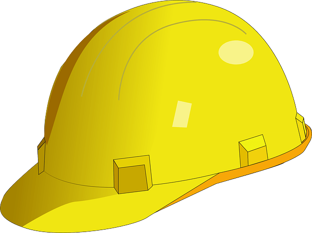 A yellow hard hat is shown on a white background