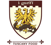 Logo di I Guelfi Tuscany Food con stemma di un'aquila dorata su sfondo bianco.