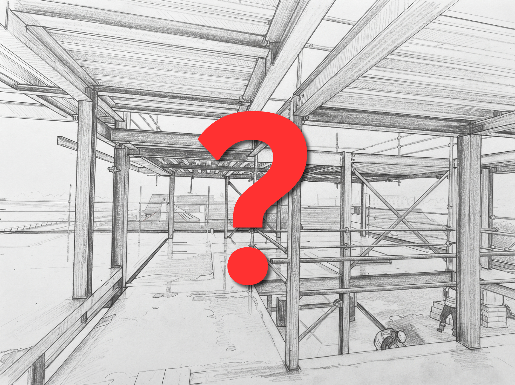 On-site building, with large red question mark