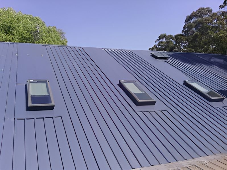 A Roof With Three Skylights on It and Trees in the Background — Nathan Parnell Roofing In Vincentia, NSW