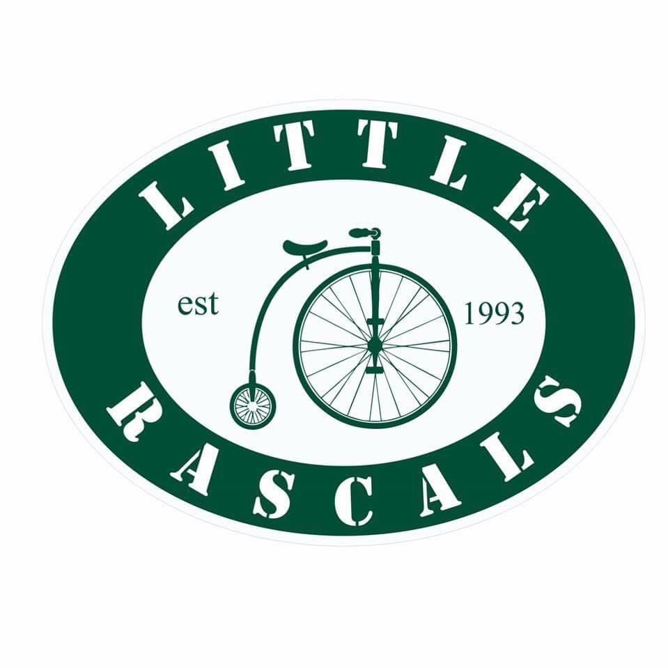 Little Rascals logo with a green vintage bicycle and “est 1993” inside an oval
