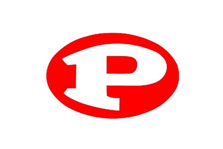 Red oval logo with a white capital “P” inside