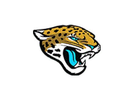 Jaguar head logo with open mouth, yellow and black spots, and blue tongue on white background