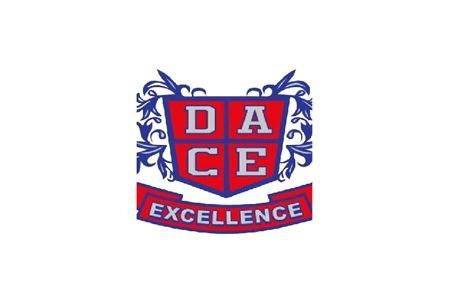 Blue and red DACE Excellence school-style shield logo on a white background
