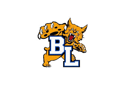 Orange wildcat mascot with blue-and-white BL letters