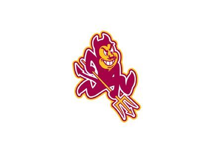 Arizona State Sun Devils maroon and gold pitchfork mascot logo on white background