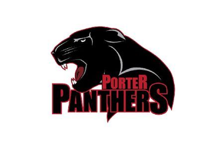 Porter Panthers logo with a black panther head and red and black text on a white background