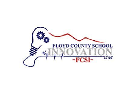 Floyd County School Innovation logo with a blue lightbulb and gears in navy, gold, and red text