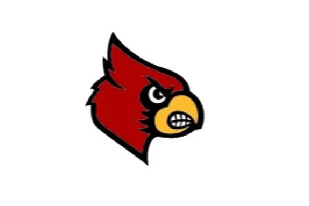 Louisville Cardinals red bird logo with black outline and yellow beak