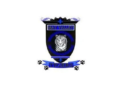 Blue-and-black tiger emblem with a shield and ribbon banner