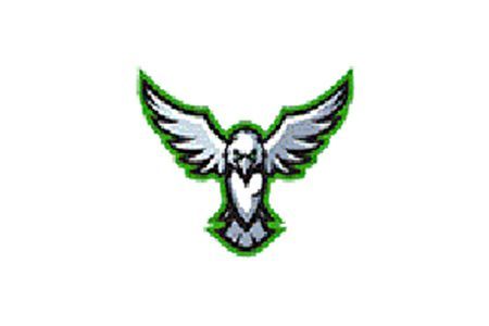 Stylized white bird with outstretched wings and a green outline on a plain background