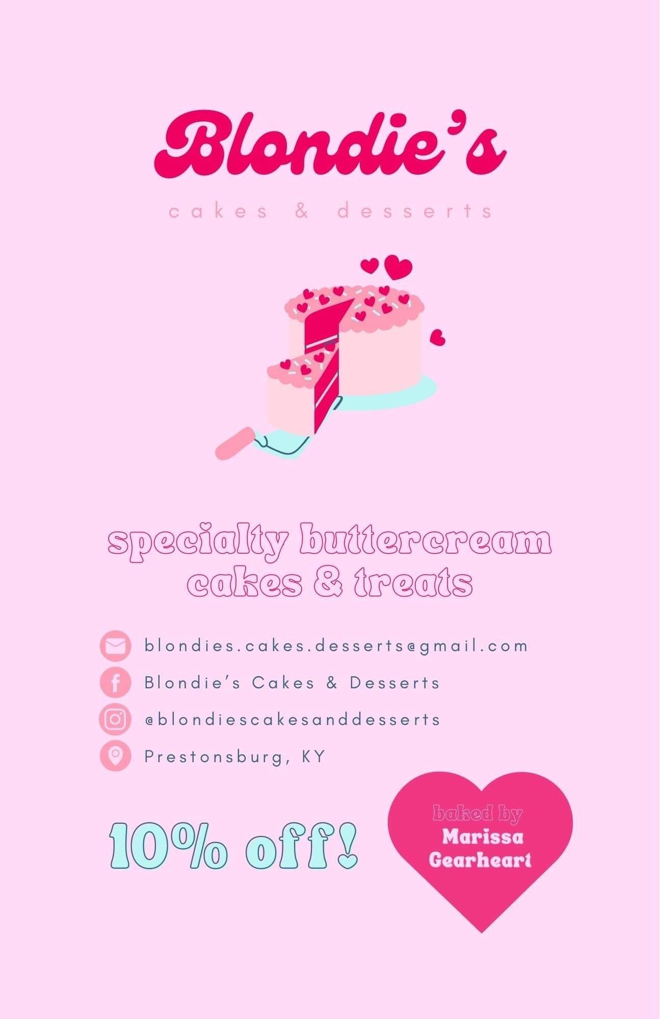 Blondie’s color salon flyer in pink with heart-shaped offer and 10% off text.