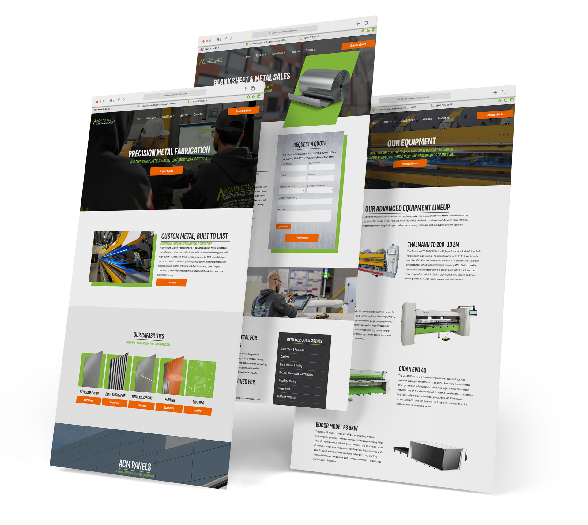 Architectural System Fabricators website screen grabs