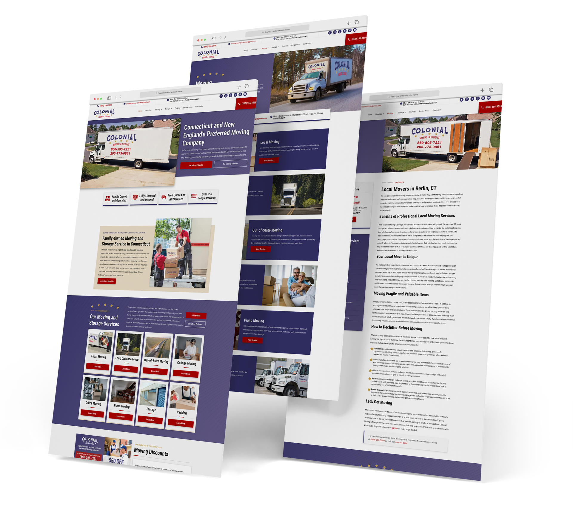 Colonial Moving website screen grabs