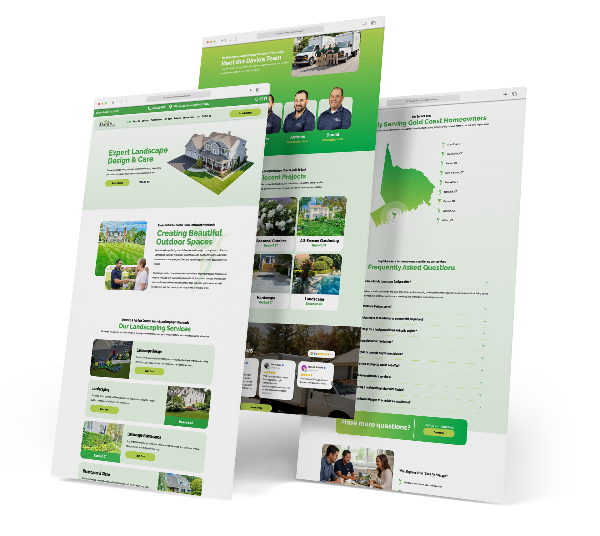 Davida Landscape Designs website screen grabs