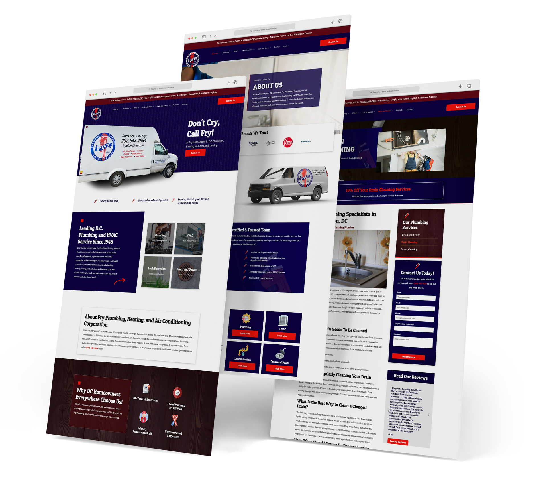 Fry Plumbing website screen grabs