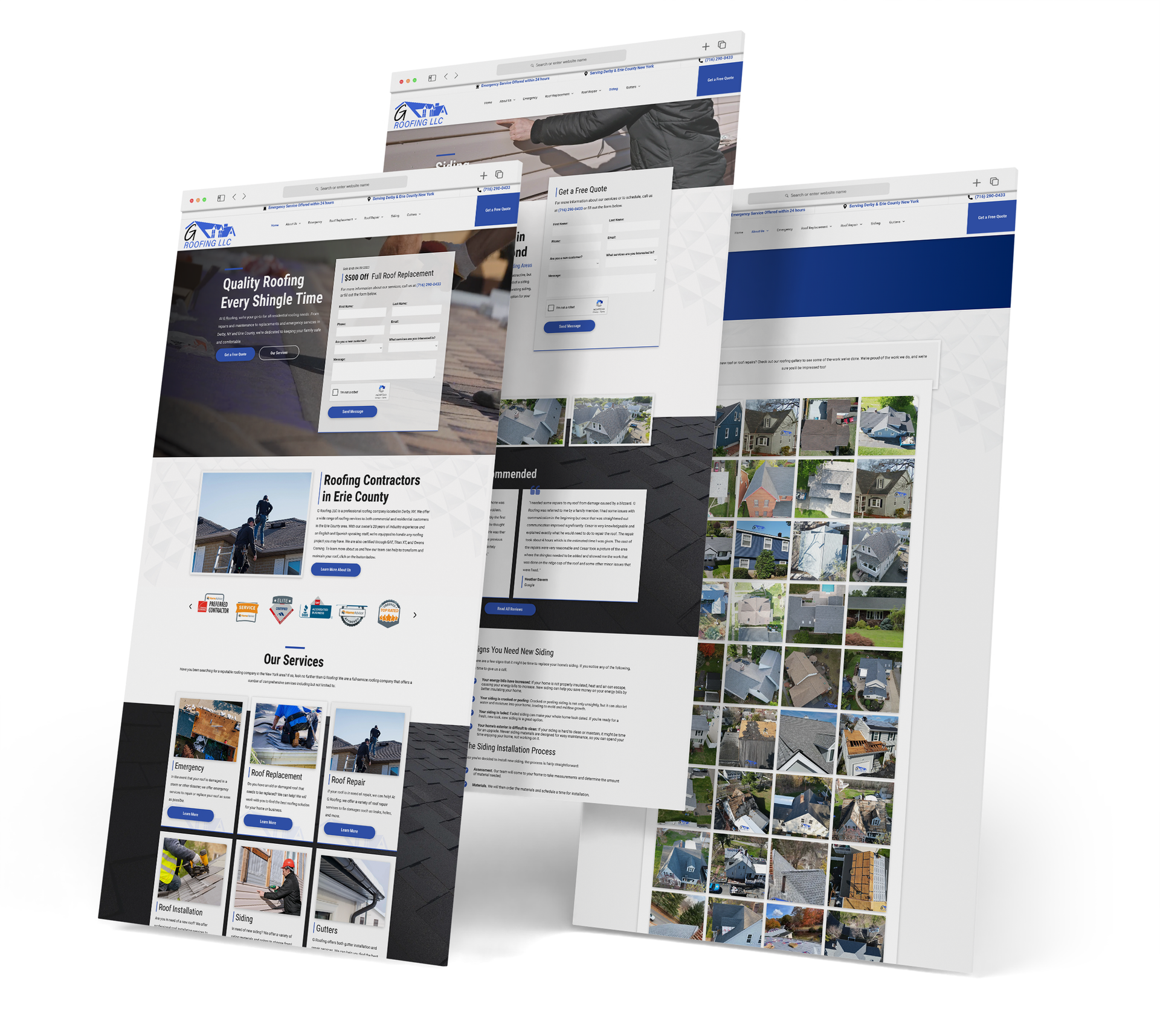 G Roofing website screen grabs