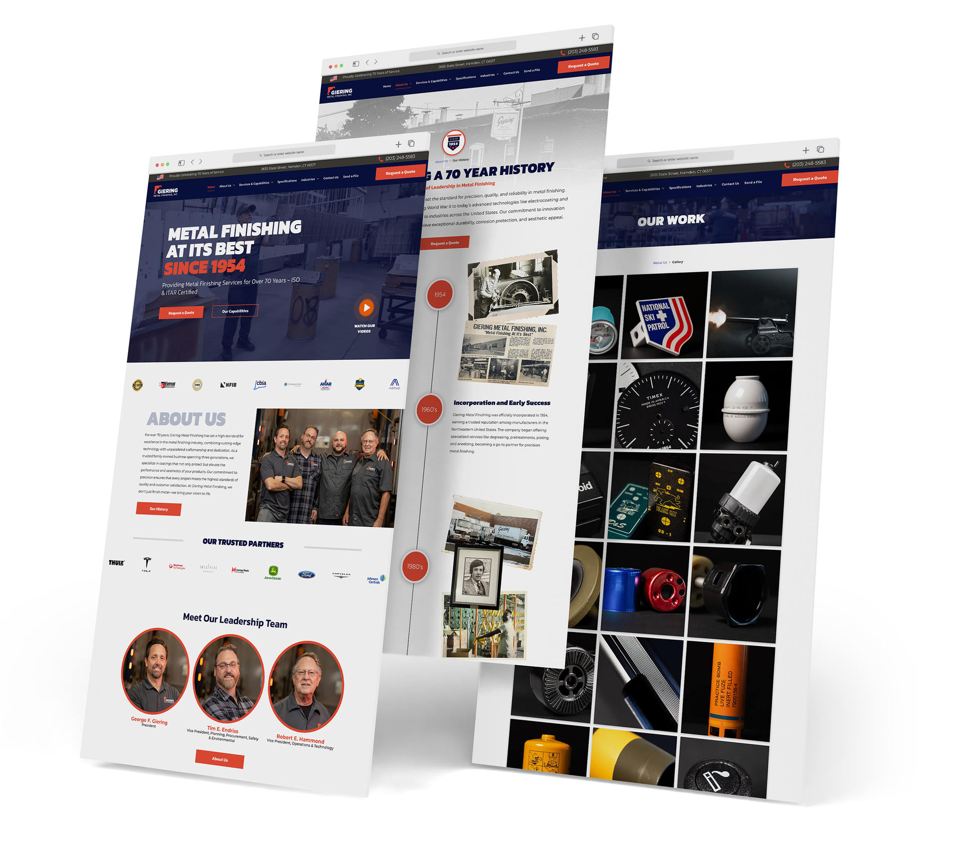 Giering Metal Finishing Website screen grabs