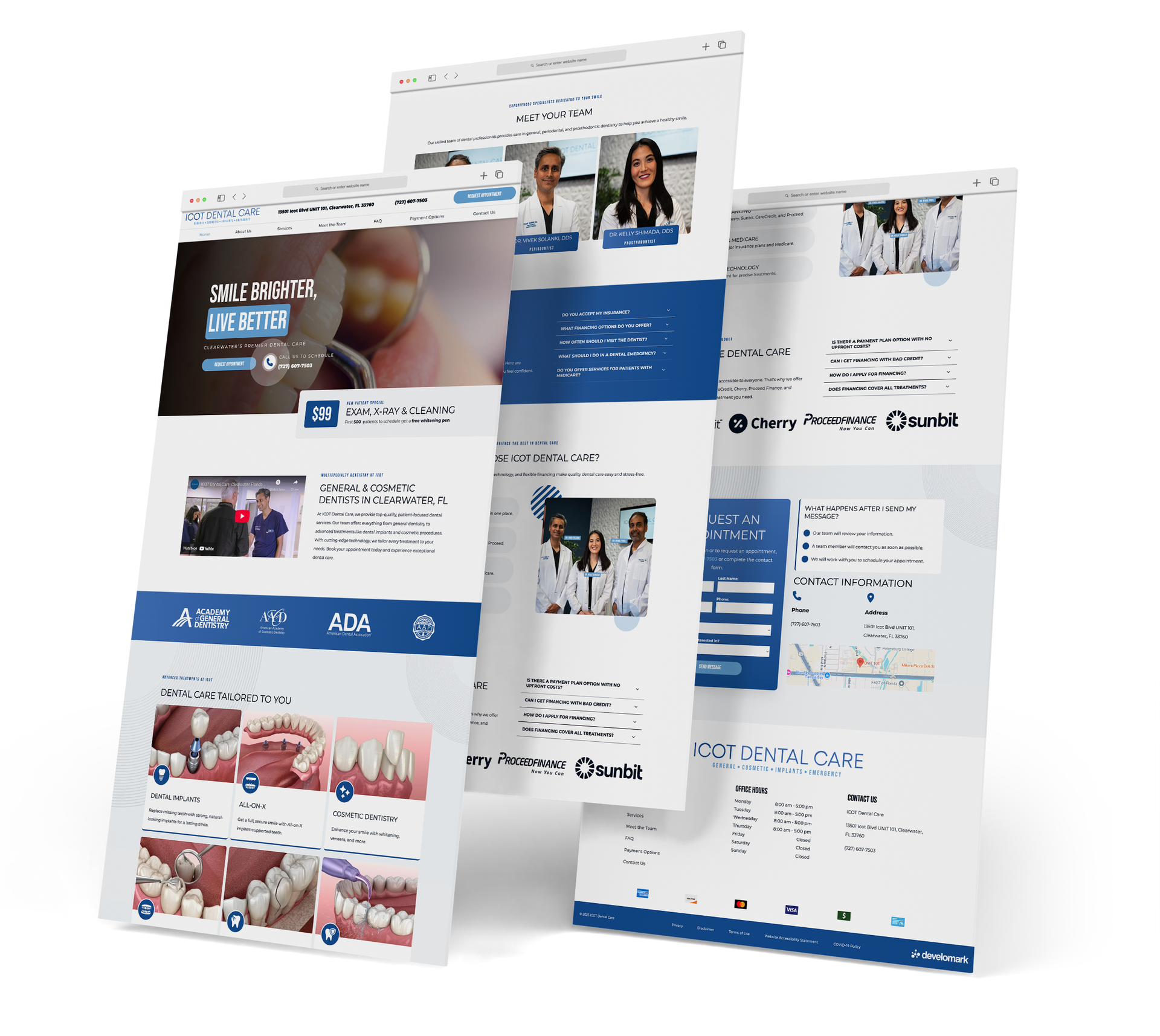 ICOT Dental website screen grabs