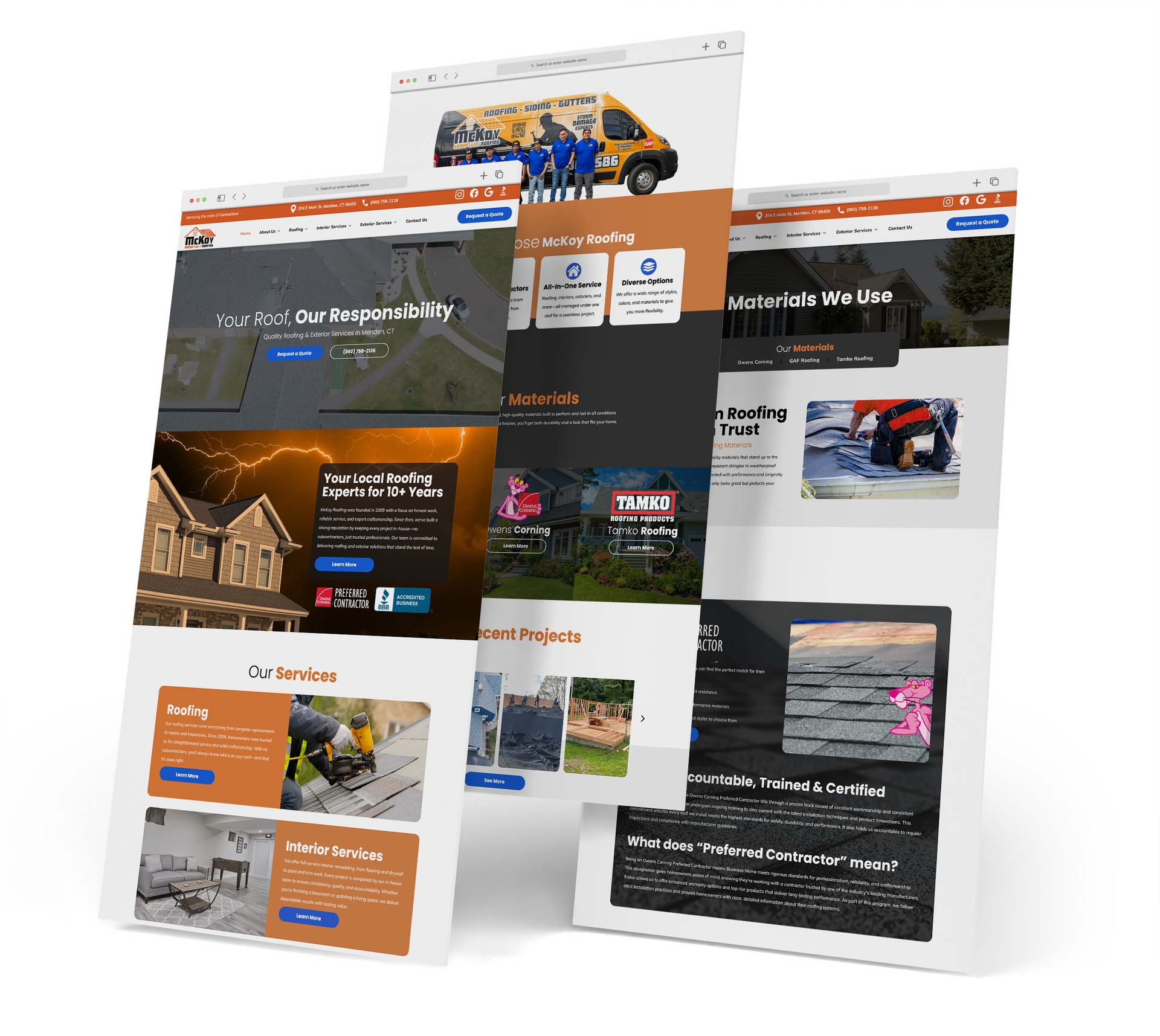 McCoy Roofing website screen grabs