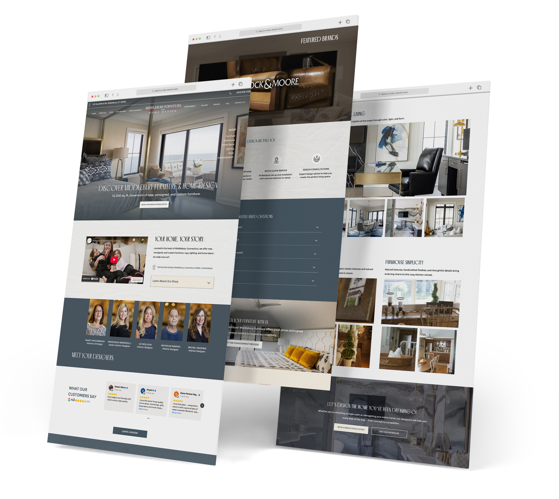 Middlebury Furniture website screen grabs.