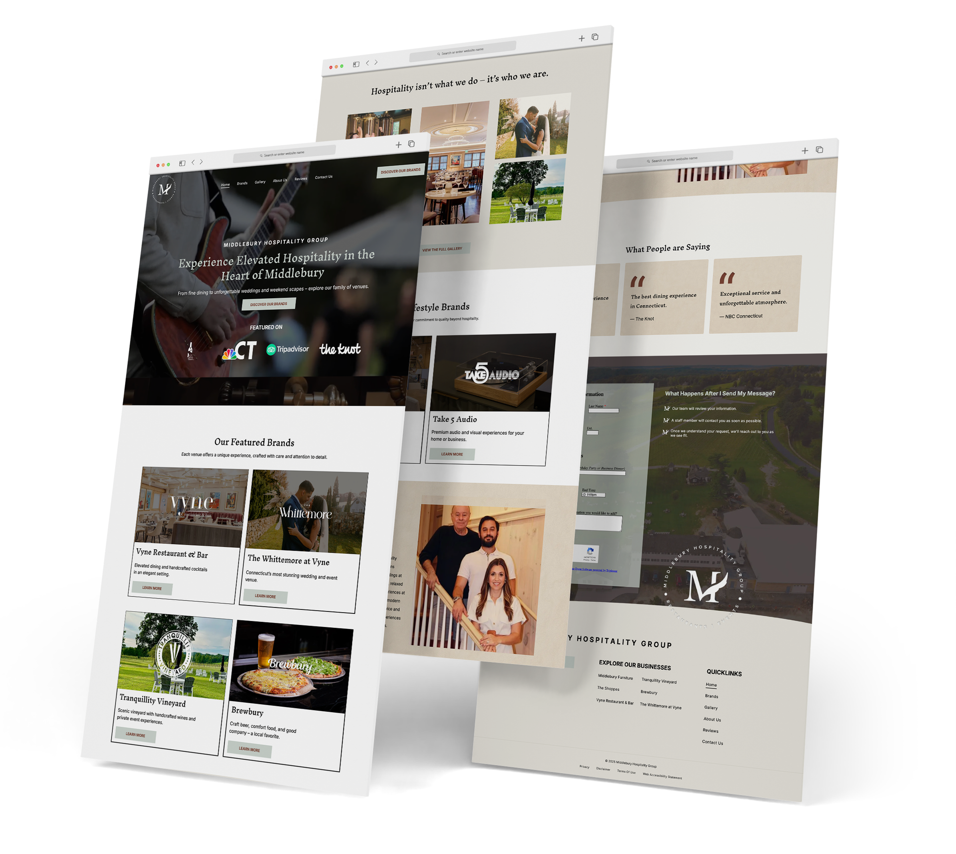 Middlebury Hospitality Group website screen grabs.