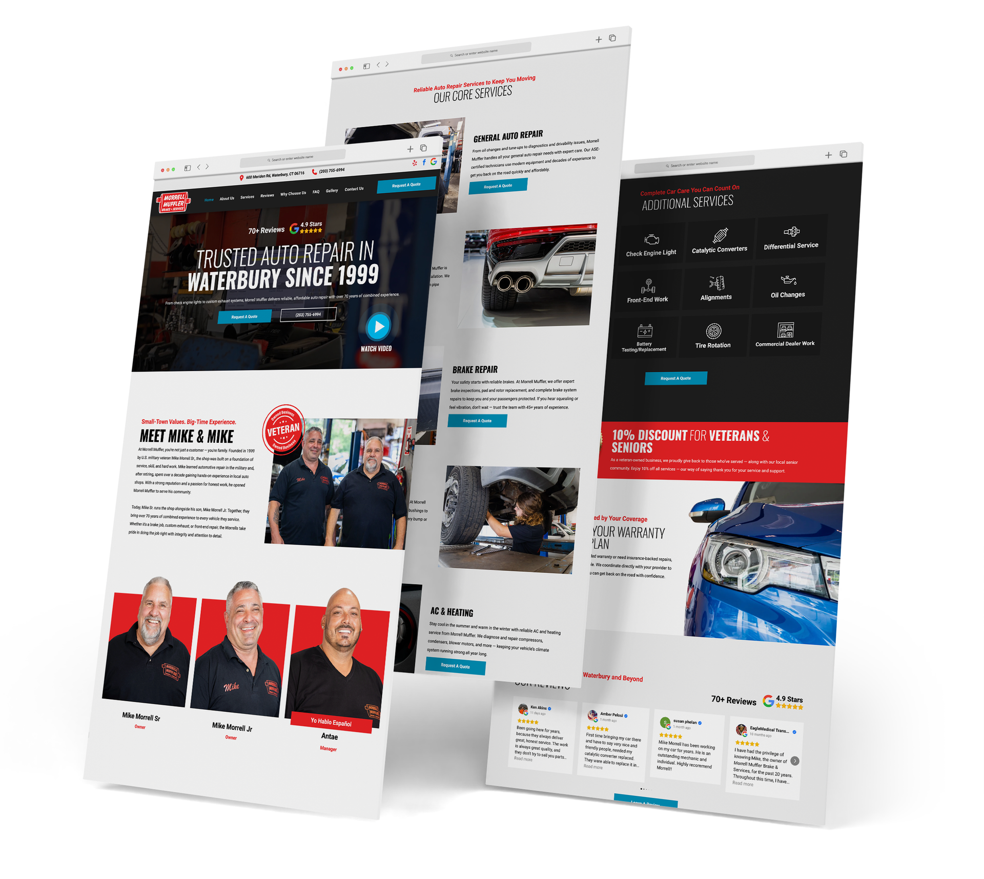 Morrell Muffler website screen grabs