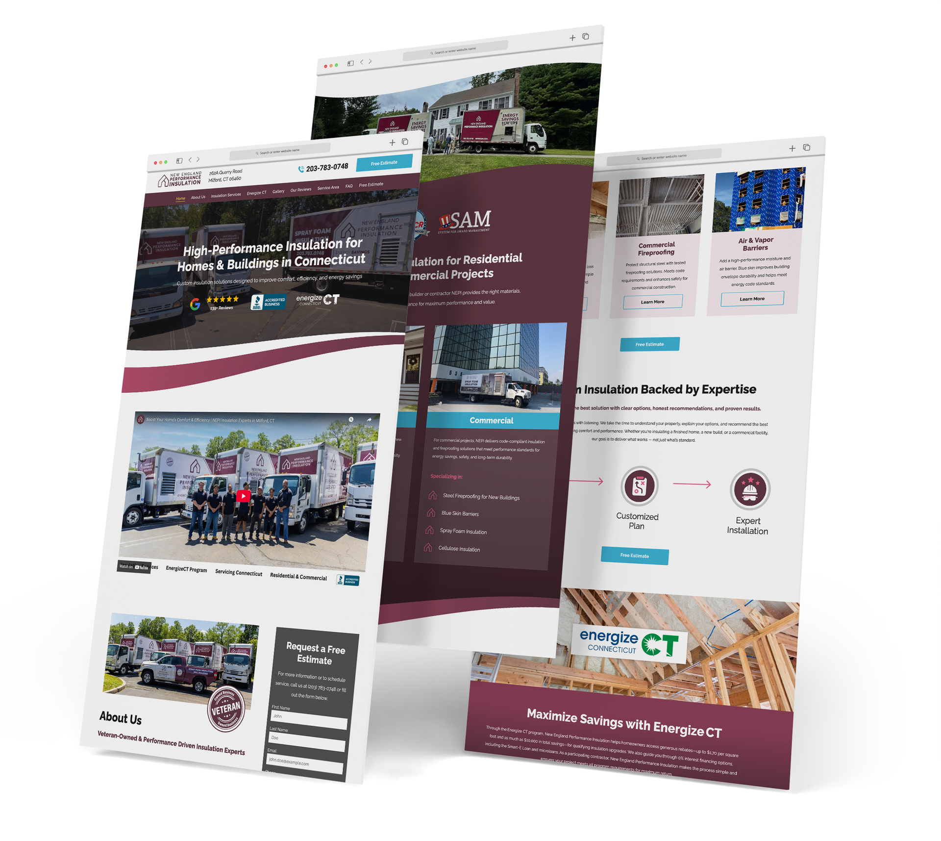 New England Performance Insulation website screen grabs