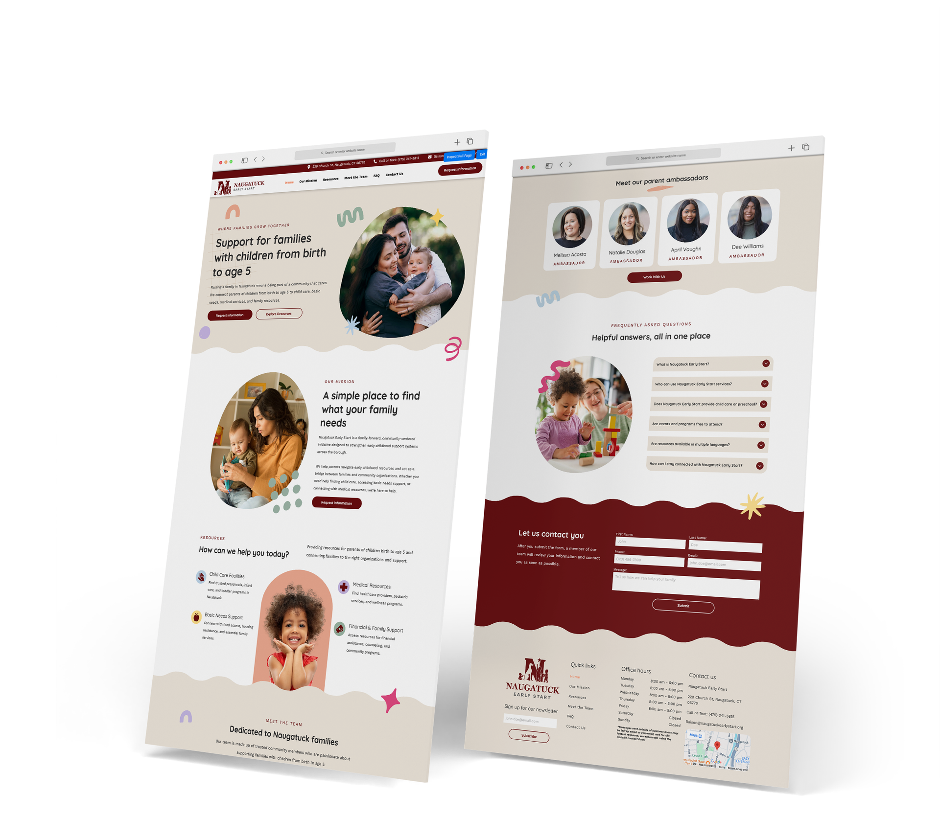 Naugatuck Early Start website screen grabs.