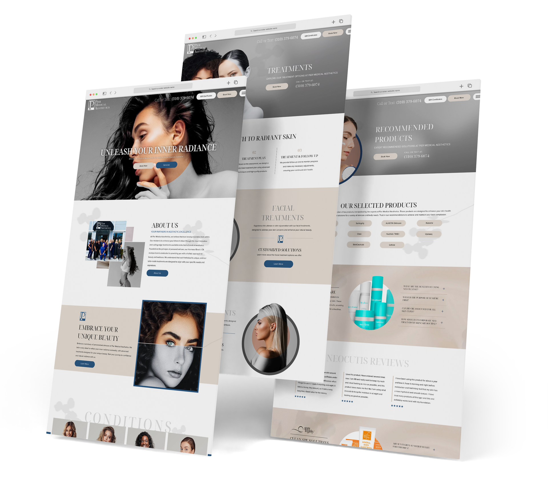 Pier Aesthetics website screen grabs