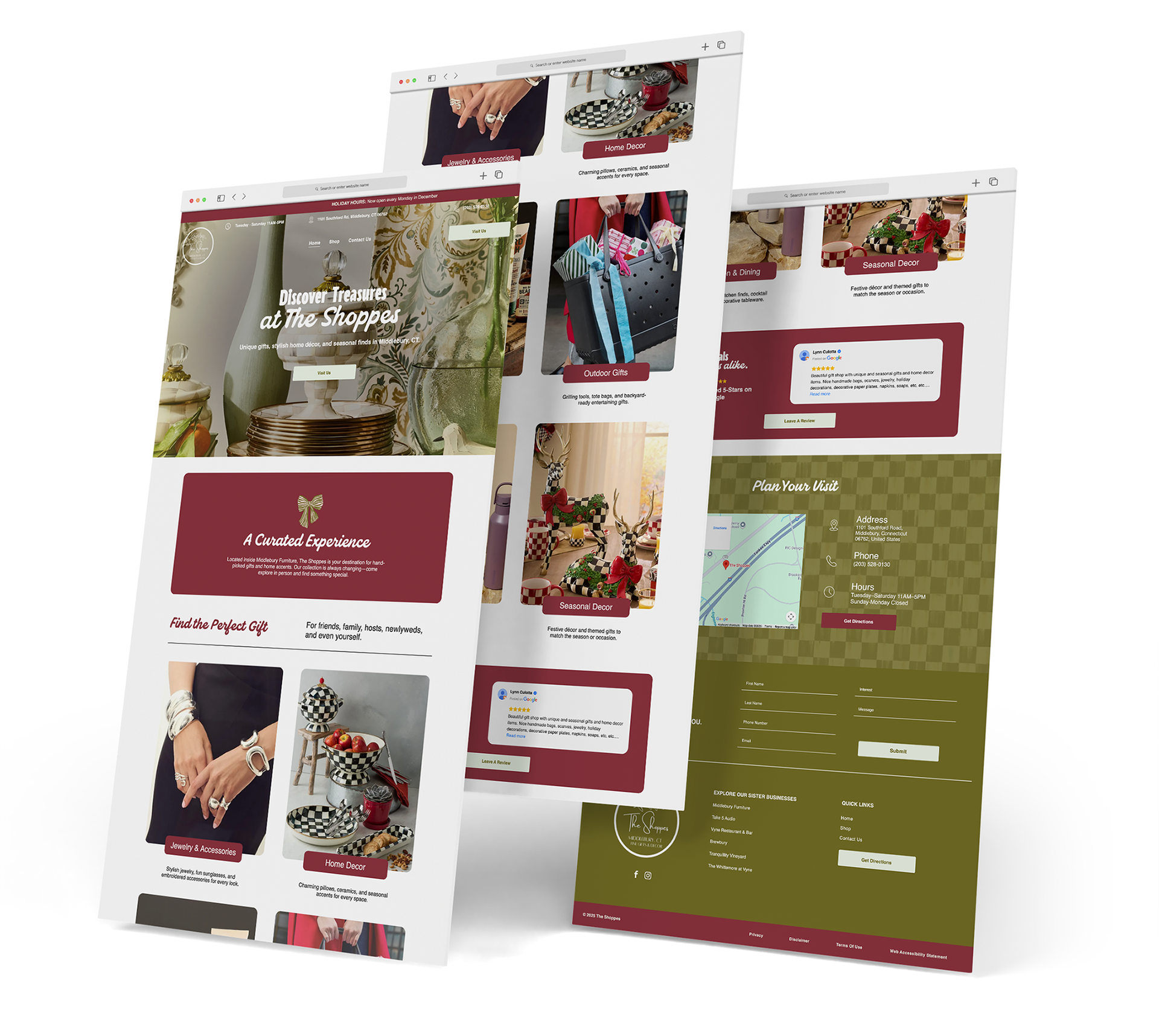 The Shoppes at Middlebury website screen grabs.