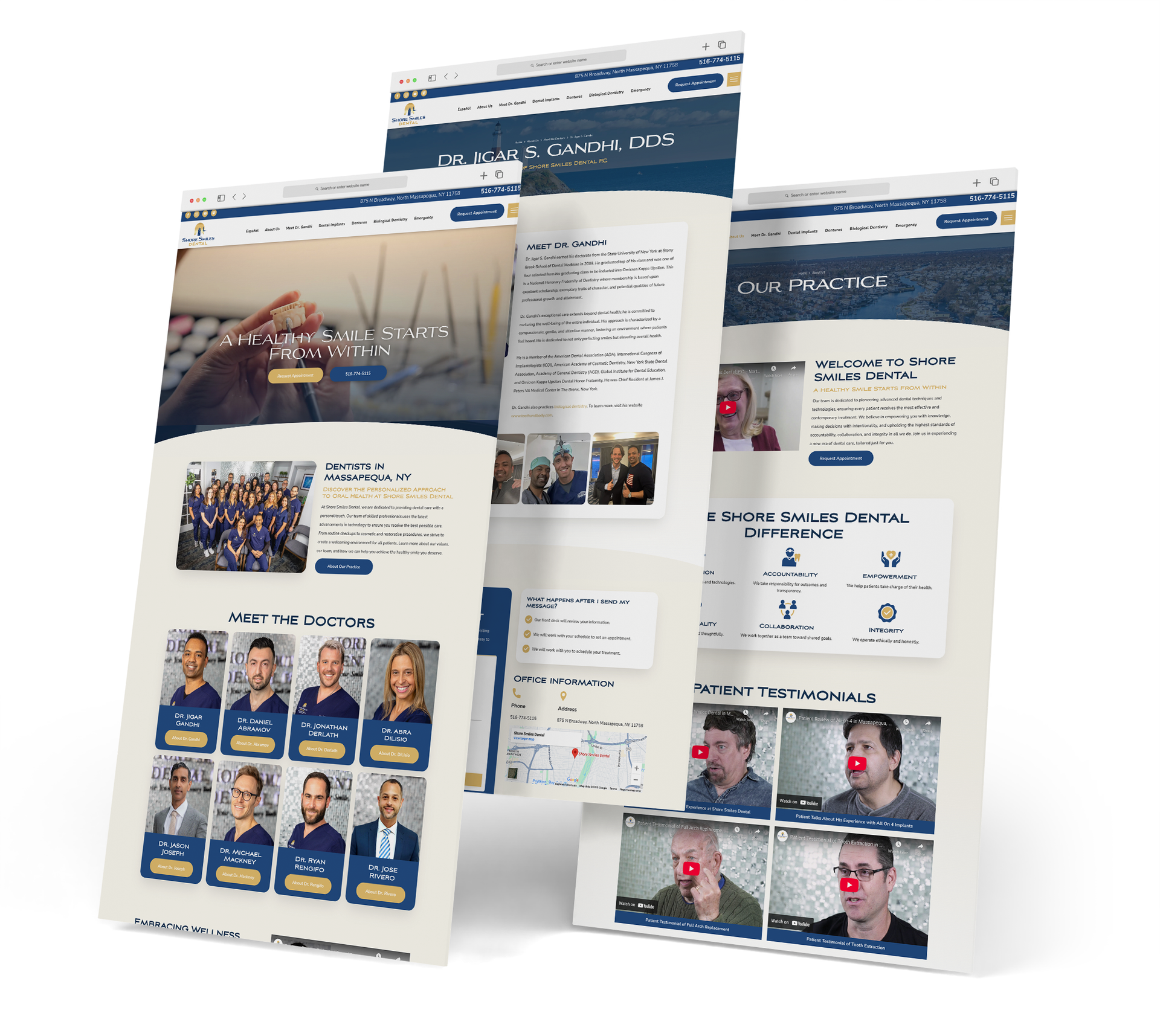 Shore Smiles Dental website screen grabs