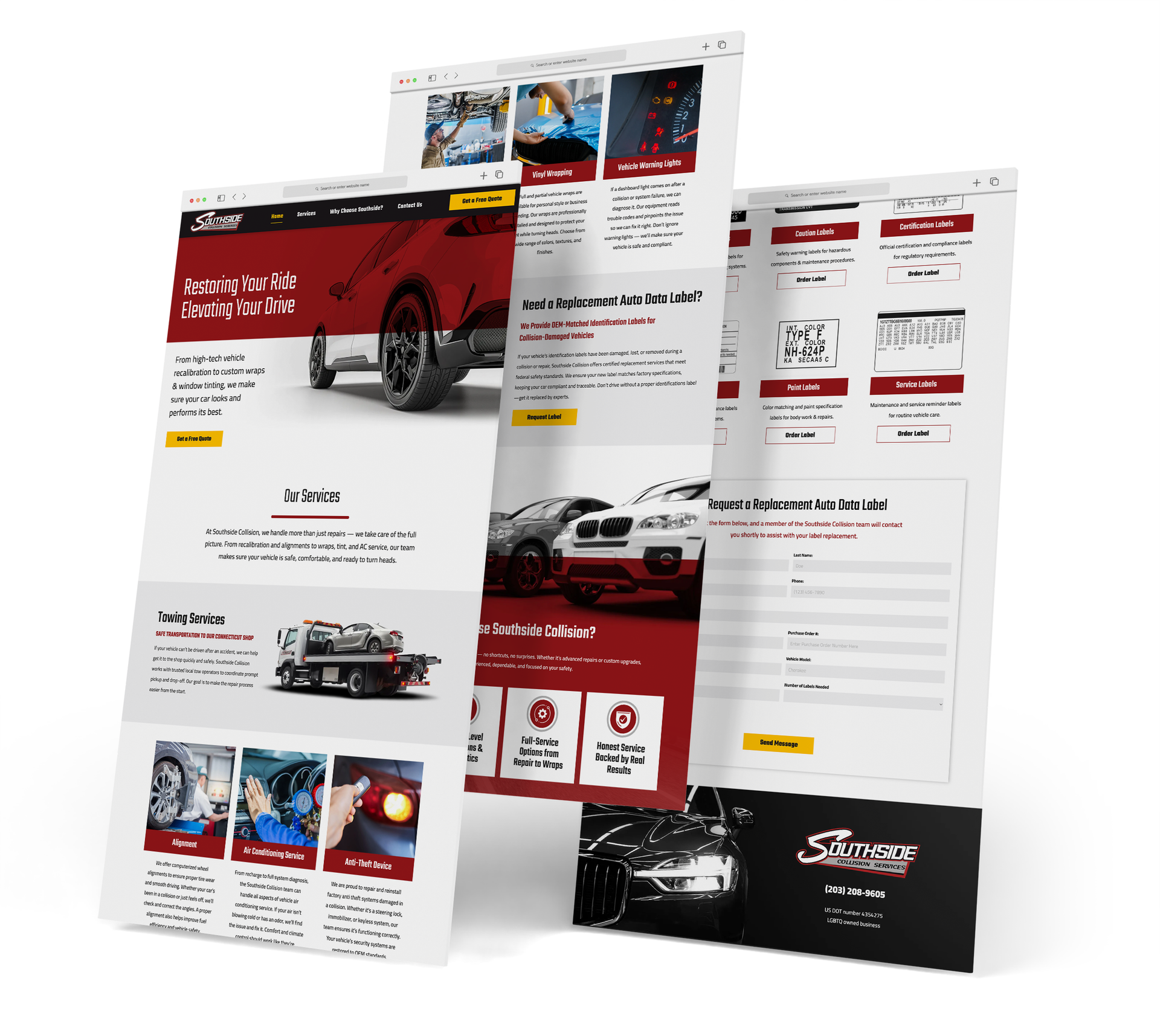 Southside Collision website screen grabs