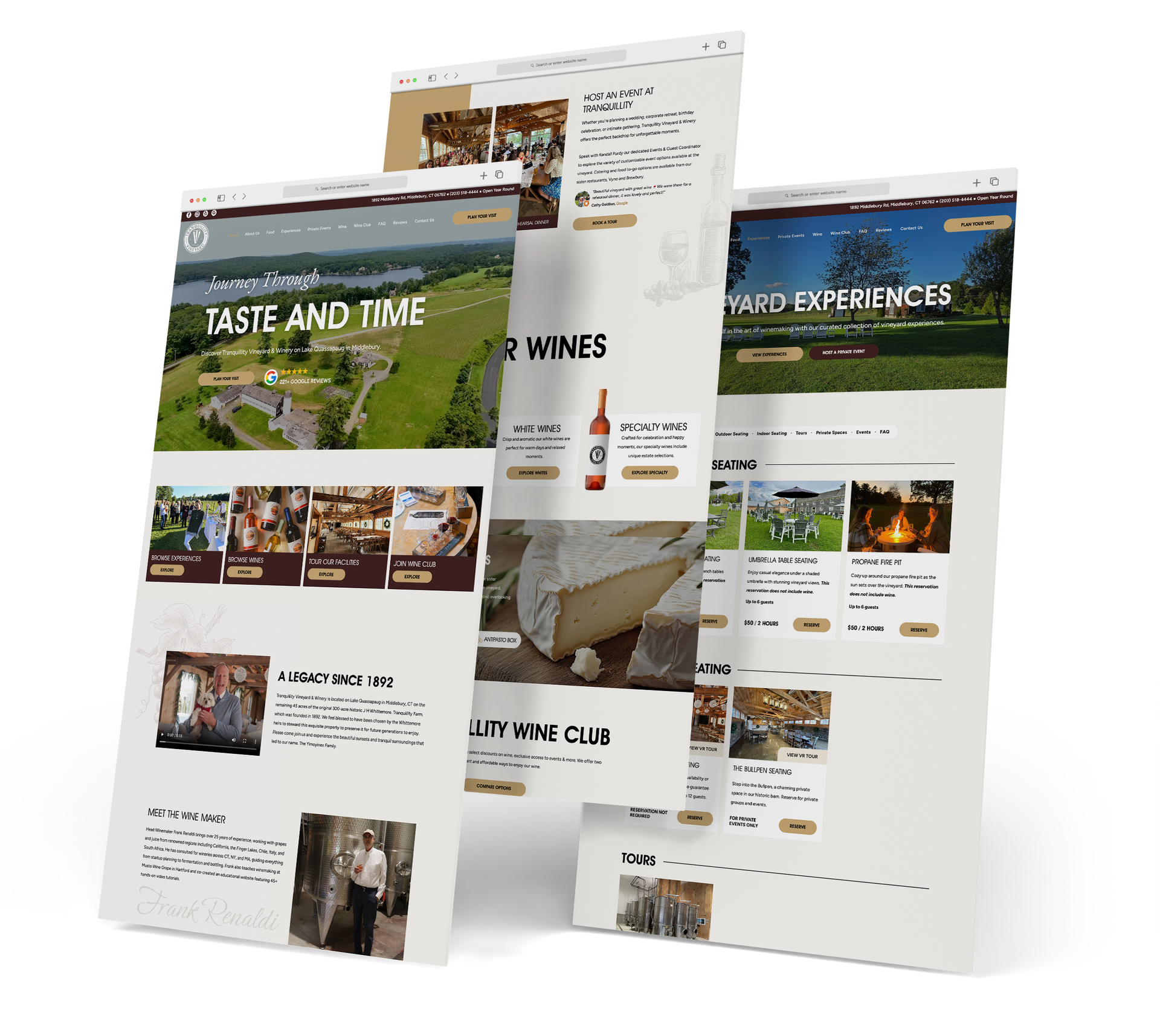 Tranquility Vineyard website screen grabs