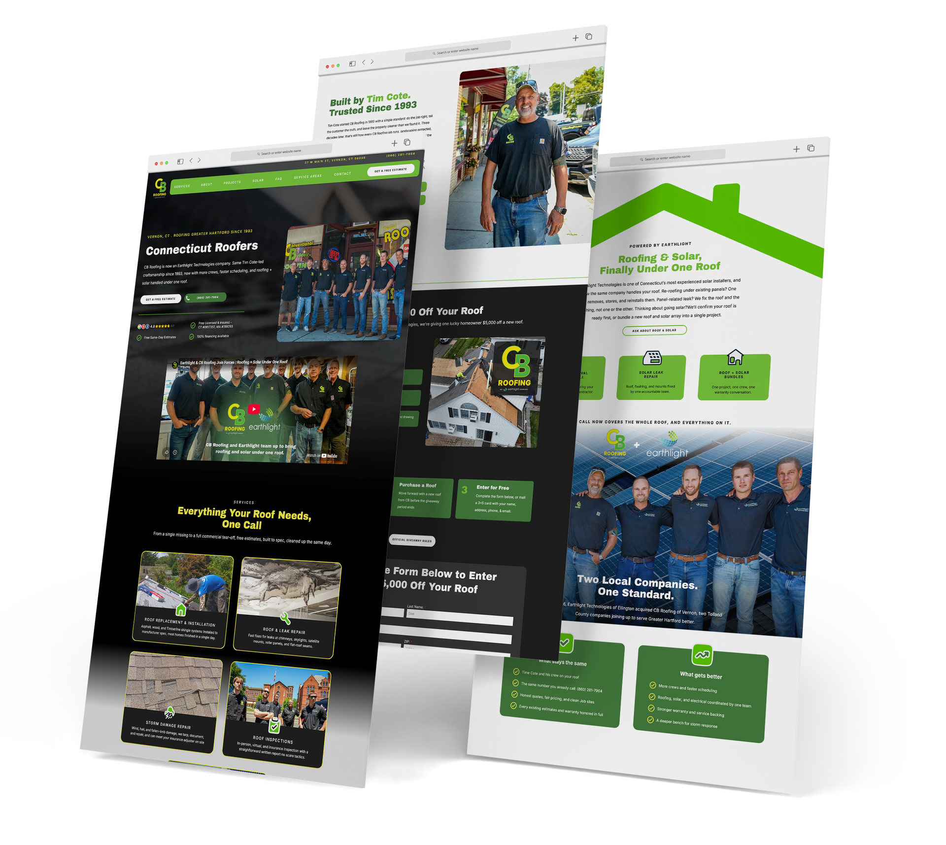 CB Roofing website screen grabs.