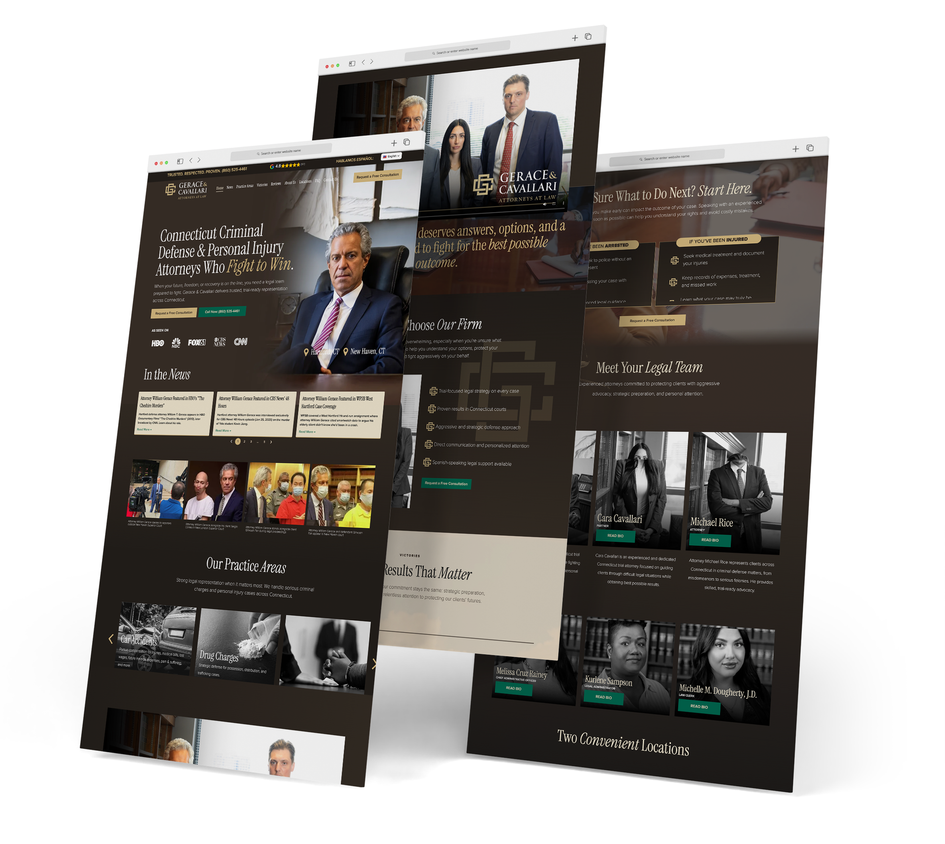 Gerace & Cavallari Attorneys at Law website screen grabs