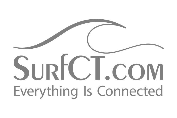 Logo for SurfCT.com. Features a stylized wave graphic and the website name with the tagline