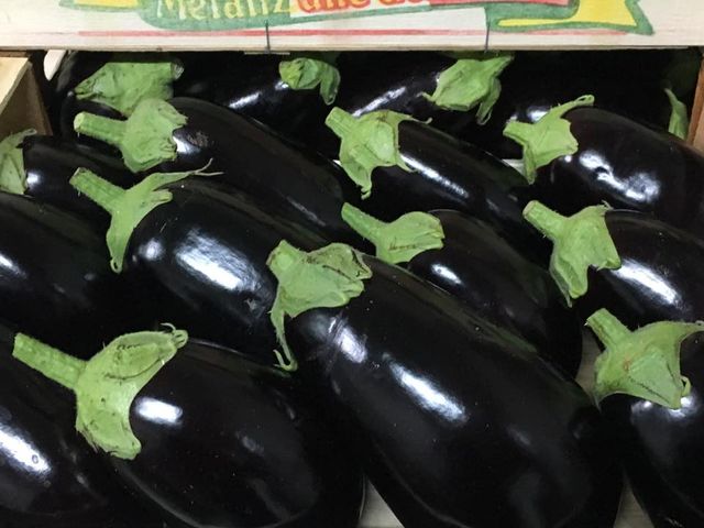 crates of aubergines
