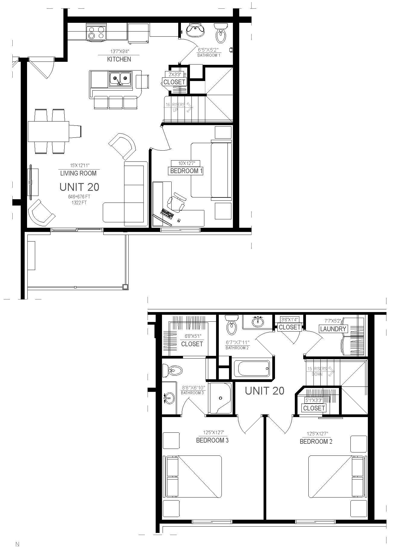 3 bed 3 bath Legacy Creekside Apartments Floor Plans