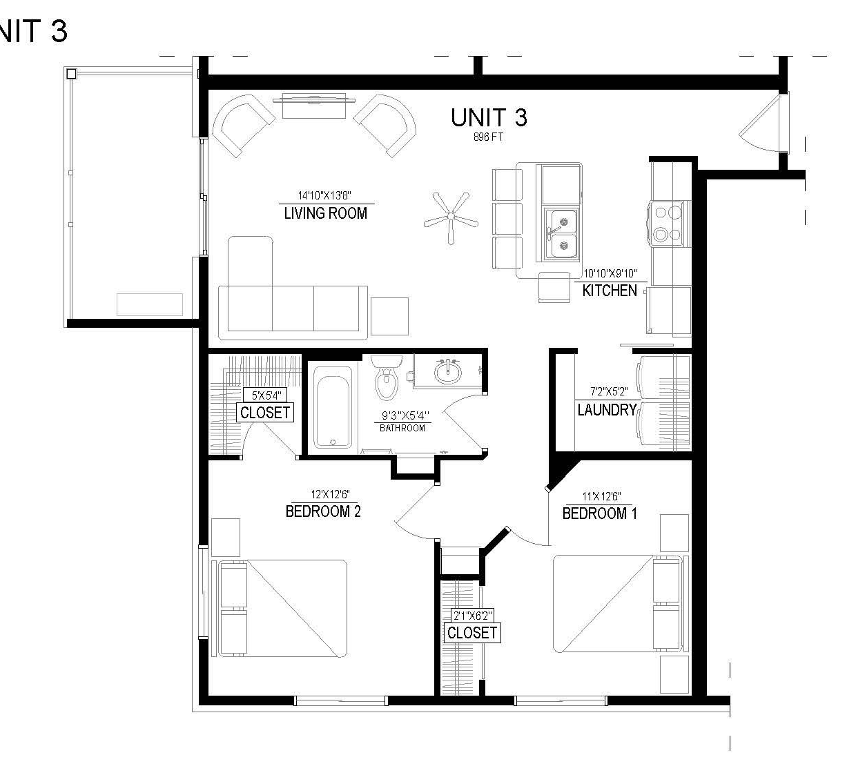 2 bed 1 bath Legacy Creekside Apartments Floor Plans