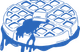 Blue melting block of Swiss cheese with holes and drips, cut into a wedge