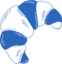 Blue and white abstract logo of three curved, petal-like shapes forming a circle