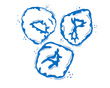 Three blue outlined irregular blobs on a white background
