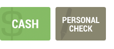 A green and brown sign that says cash and personal check.